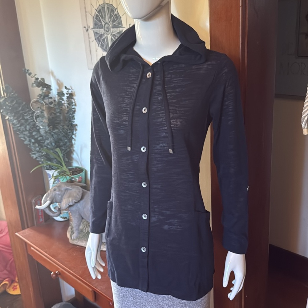 NWT Style&Co size small navy Hooded Button-Up Cardigan